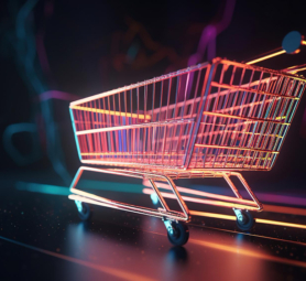 shopping-cart-with-shopping-bag-moves-speed-light-generative-ai